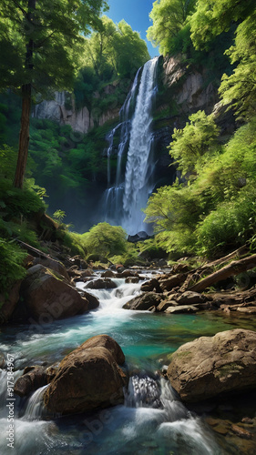 waterfall in the forest landscape natural scenery wallpaper background