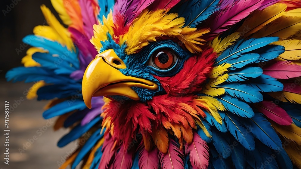 Obraz premium Colorful feathered chicken Realistic photos