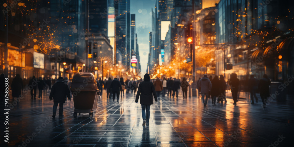 City Life in Motion. A Bokeh Blur of People Walking through the Busy Streets.generative ai City Life in Motion. A Bokeh Blur of People Walking through the Busy Streets.generative ai