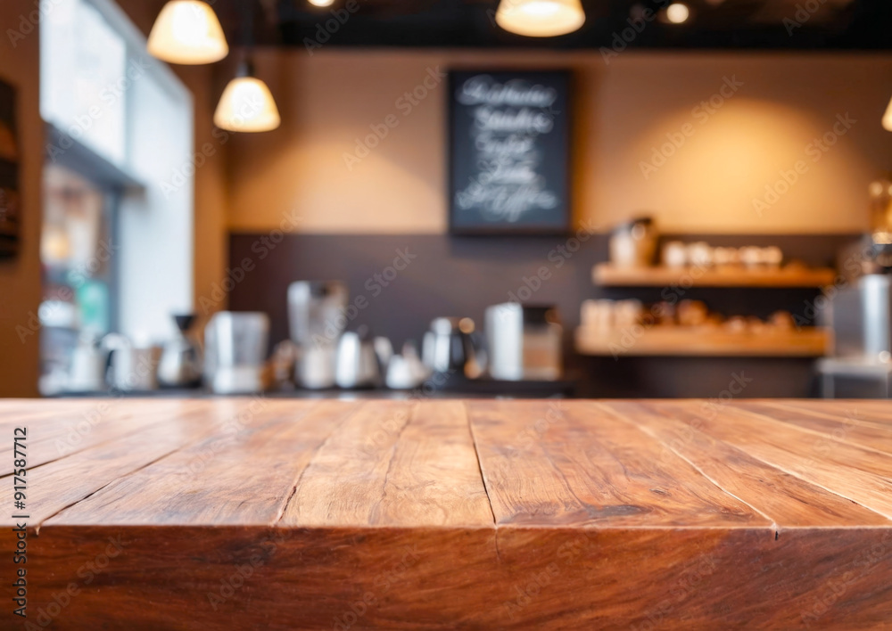 Wooden table in a coffee shop with blurred background. Wooden table in a coffee shop with blurred background.