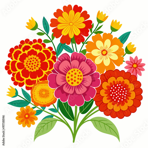 colorful marigold flower arrangements Vector illustration.