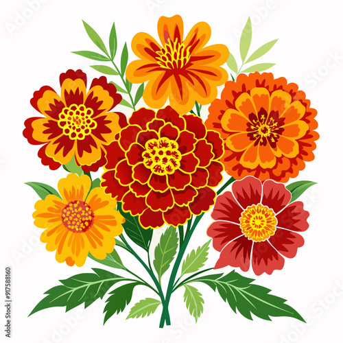 colorful marigold flower arrangements Vector illustration.