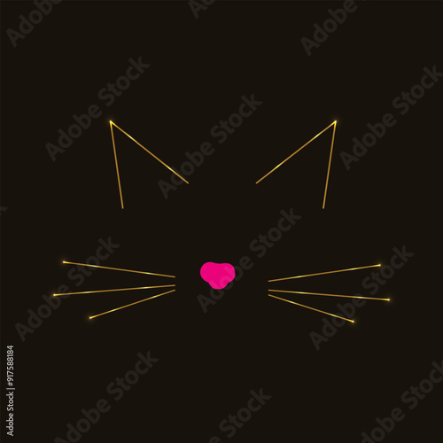 Neon Cat face. Line Art. One Line Drawing. Pet Memorial Art. Pet Love. Minimal Design. Cat lover, Glowing neon line. Animal lover.  Happy international cat day. Cat cute pet.  Kitten.  
