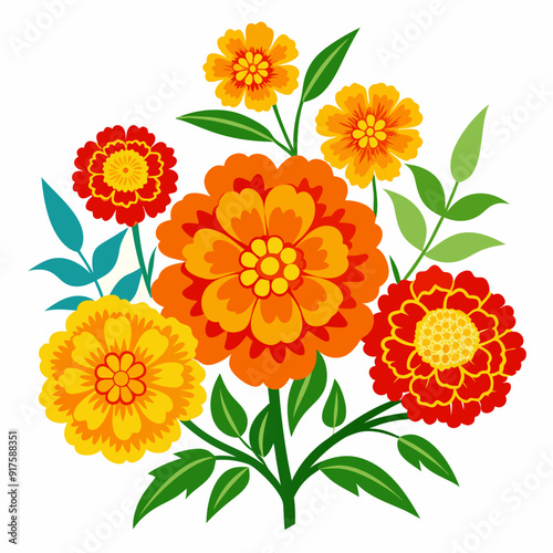 colorful marigold flower arrangements Vector illustration.