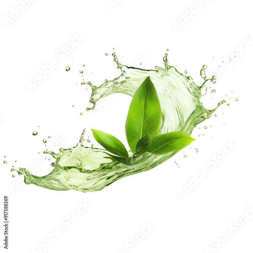 Green tea splash isolated on transparent white background, clipping path