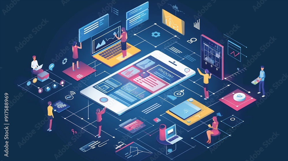 Web design 3d isometric concept in outline isometry design for web ...
