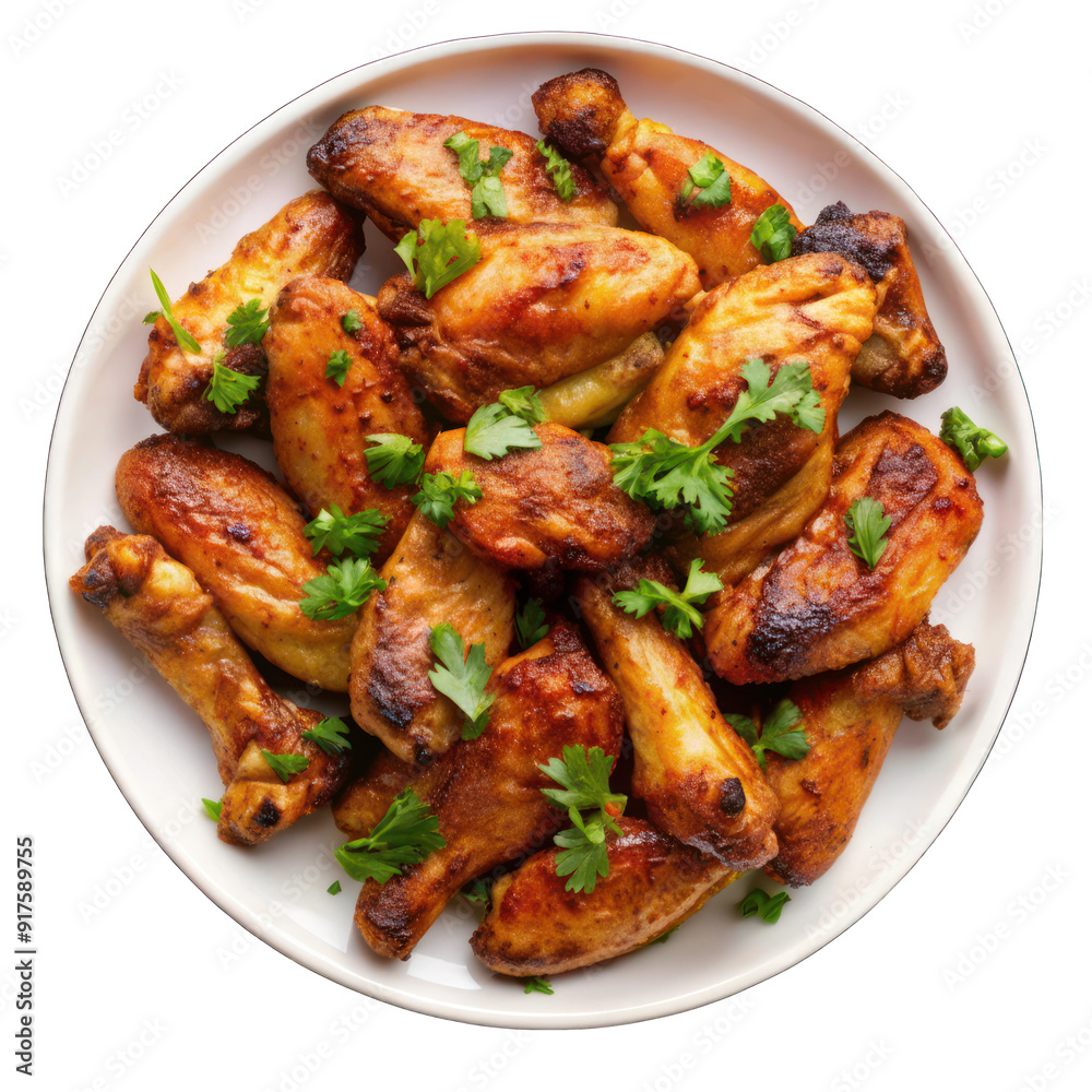 Grilled chicken wings top view isolated on transparent background Grilled chicken wings top view isolated on transparent background