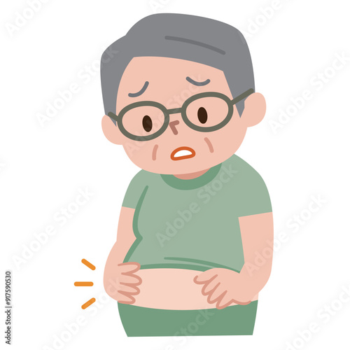 ぽっこりお腹に悩むシニア男性のイラスト