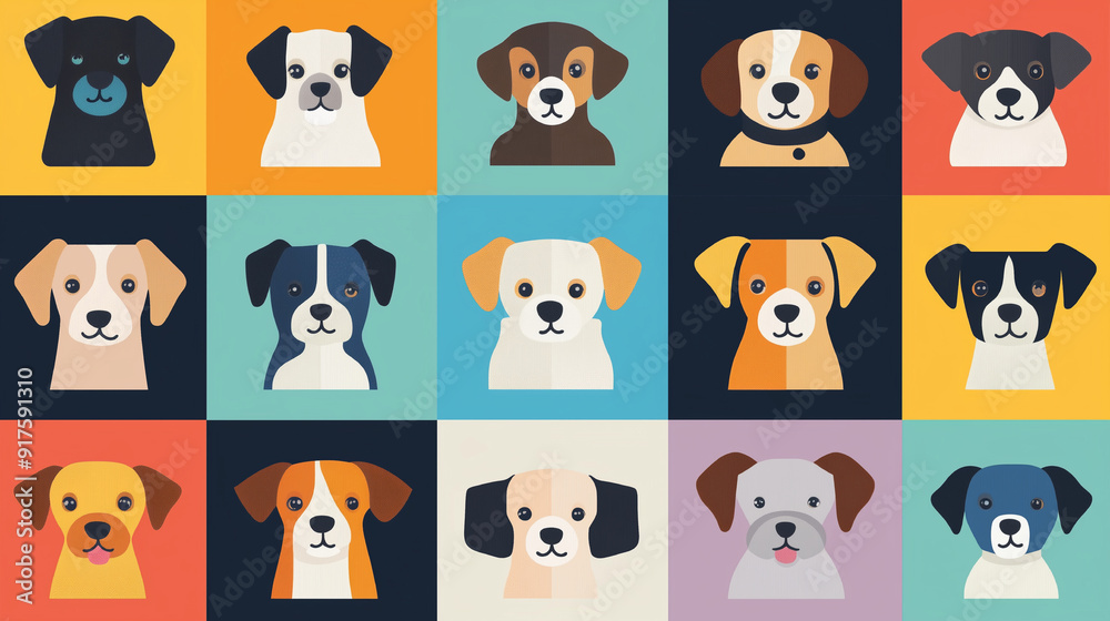 「【カラフルで可愛い犬アイコン】多様な犬種のポップなイラスト15種類セット 「【カラフルで可愛い犬アイコン】多様な犬種のポップなイラスト15種類セット