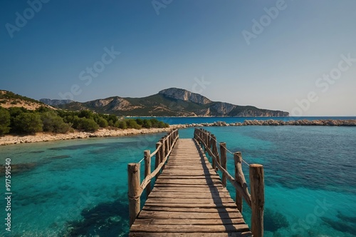 The wooden footbridge leading to the small island photo