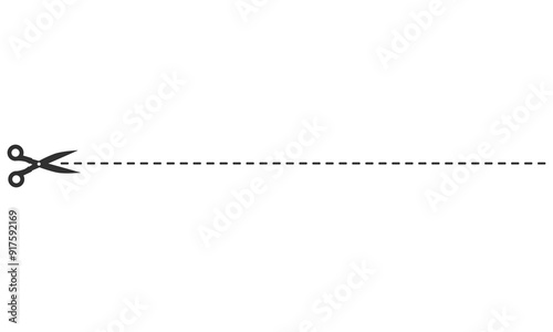 Flat icon of scissor cutting line isolated on white background.