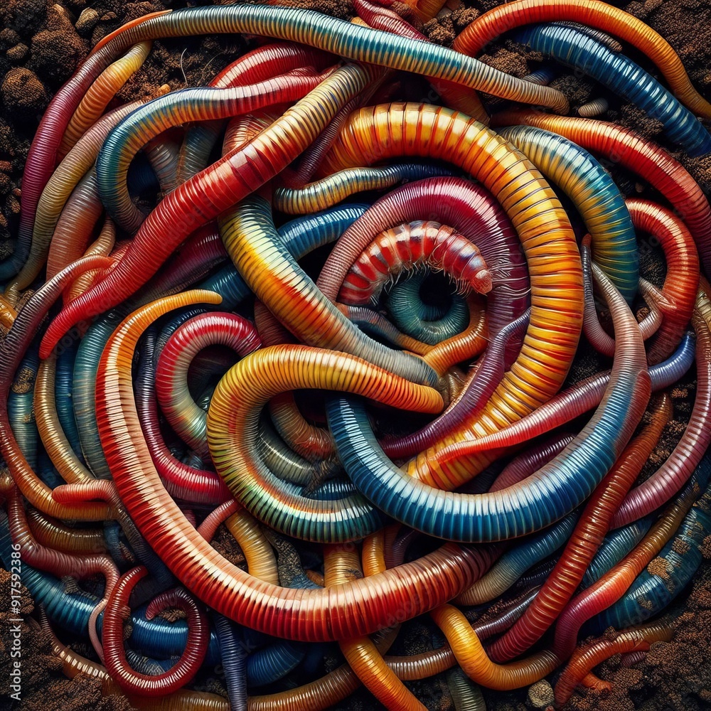 A close-up of a red earthworm on a dark background