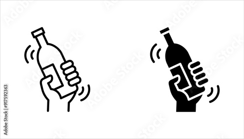 shake the bottle well, shaker icon set, hand holding drink, vector illustration on white background
