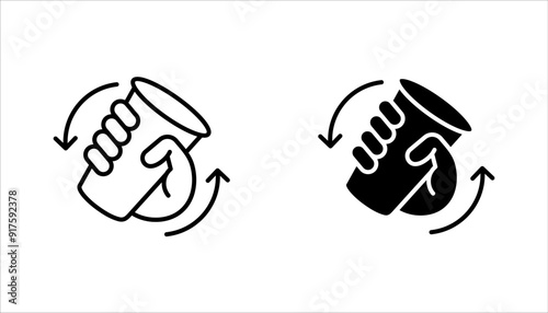 shake the bottle well, shaker icon set, hand holding drink, vector illustration on white background