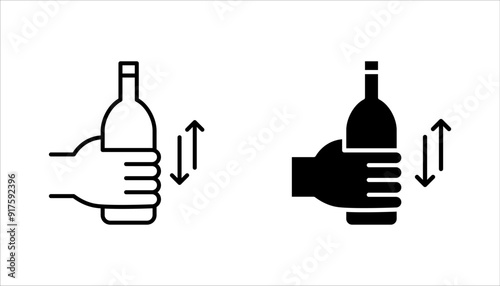 shake the bottle well, shaker icon set, hand holding drink, vector illustration on white background