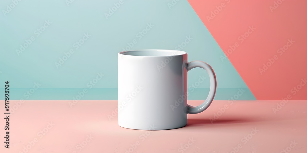 A minimalist mockup of a white ceramic mug with a subtle logo, set against a pastel-colored background A minimalist mockup of a white ceramic mug with a subtle logo, set against a pastel-colored background