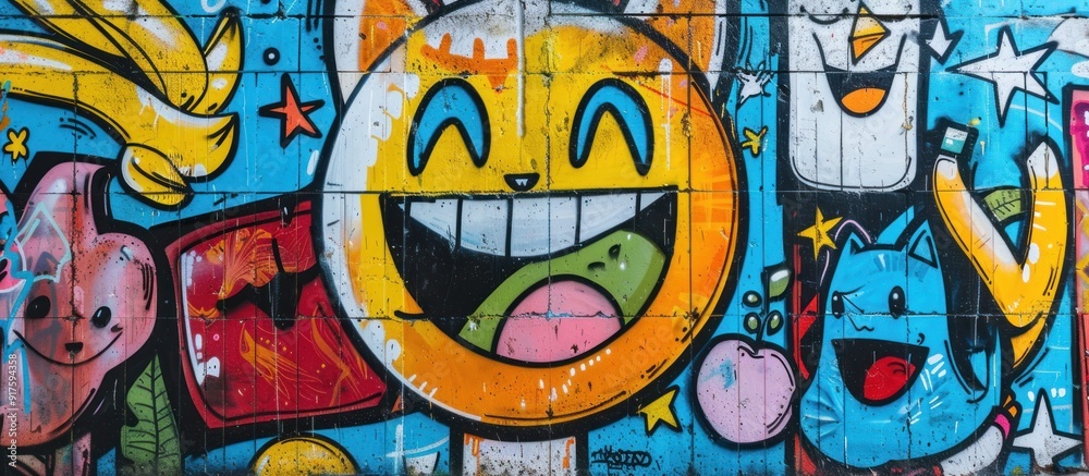 Obraz premium Colorful Graffiti Wall with Smiling Faces
