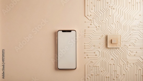 A white iPhone is sitting on a wall next to a circuit board