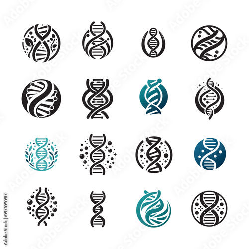 DNA silhouette icons collection, DNA symbol, Deoxyribonucleic Acid, DNA logo Design, silhouette, symbol, icon