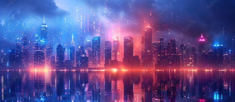 Futuristic Cityscape with Neon Lights and Reflections Futuristic Cityscape with Neon Lights and Reflections
