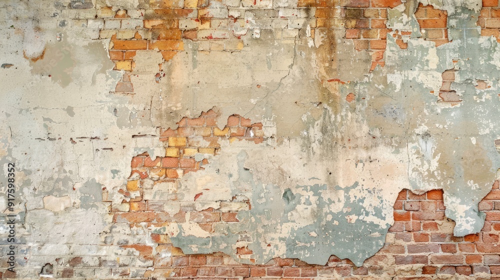 Obraz premium Vintage brick wall with peeling plaster background