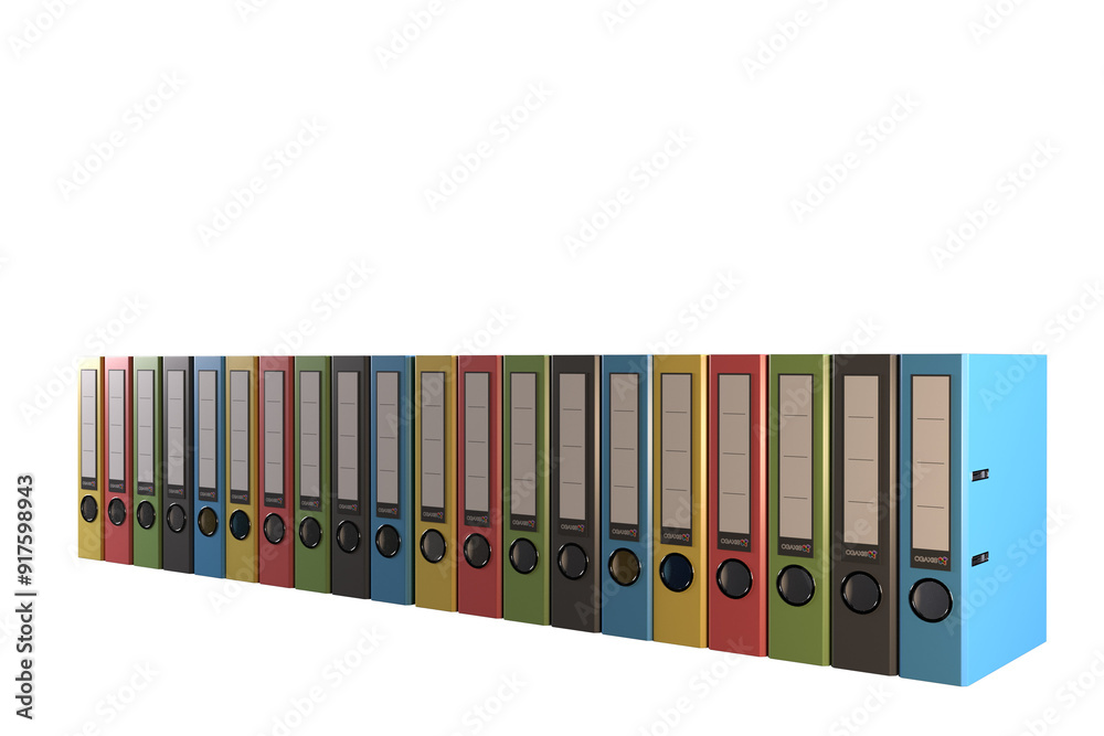 Obraz premium Colorful rows of binders for organizing office supplies or academic materials