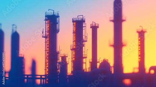 Futuristic Cyberpunk Refinery at Dusk with Digital Gasoline Price Tickers in Neon Blue and Orange Glow