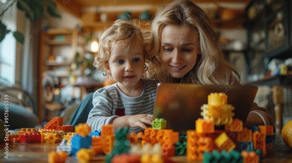 Mother and Child Playing with Toys