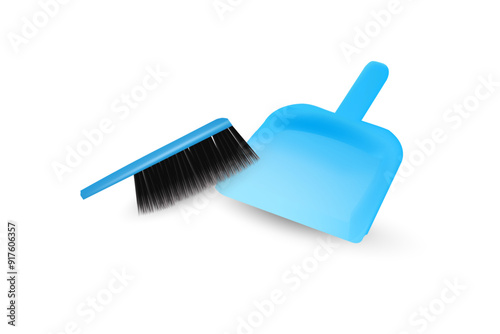 cleaning tool mini broom and dust pan vector illustration 3d