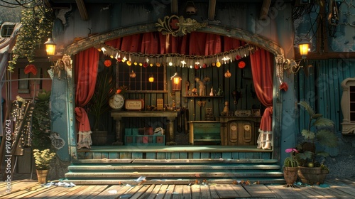 Whimsical puppet show stage