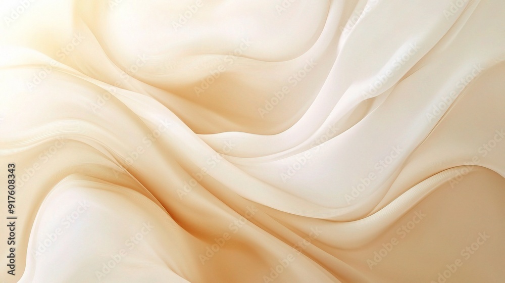 Fototapeta premium Golden Silk Waves: Luxurious beige fabric drapes elegantly, its smooth texture catching the light in a symphony of subtle hues.