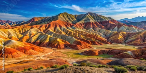 Beautiful landscape of Gareji desert in Georgia with colorful mountains and red hills photo