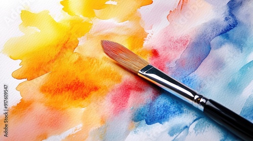 Abstract watercolor painted background with brush