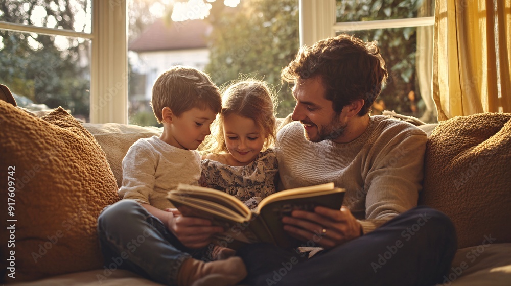 240802 12. Family with young children reading a book, living room sofa near large bay window, biscotti-colored palette, Candid Photography, morning, Happy mood, dappled sunlight through curtains 240802 12. Family with young children reading a book, living room sofa near large bay window, biscotti-colored palette, Candid Photography, morning, Happy mood, dappled sunlight through curtains
