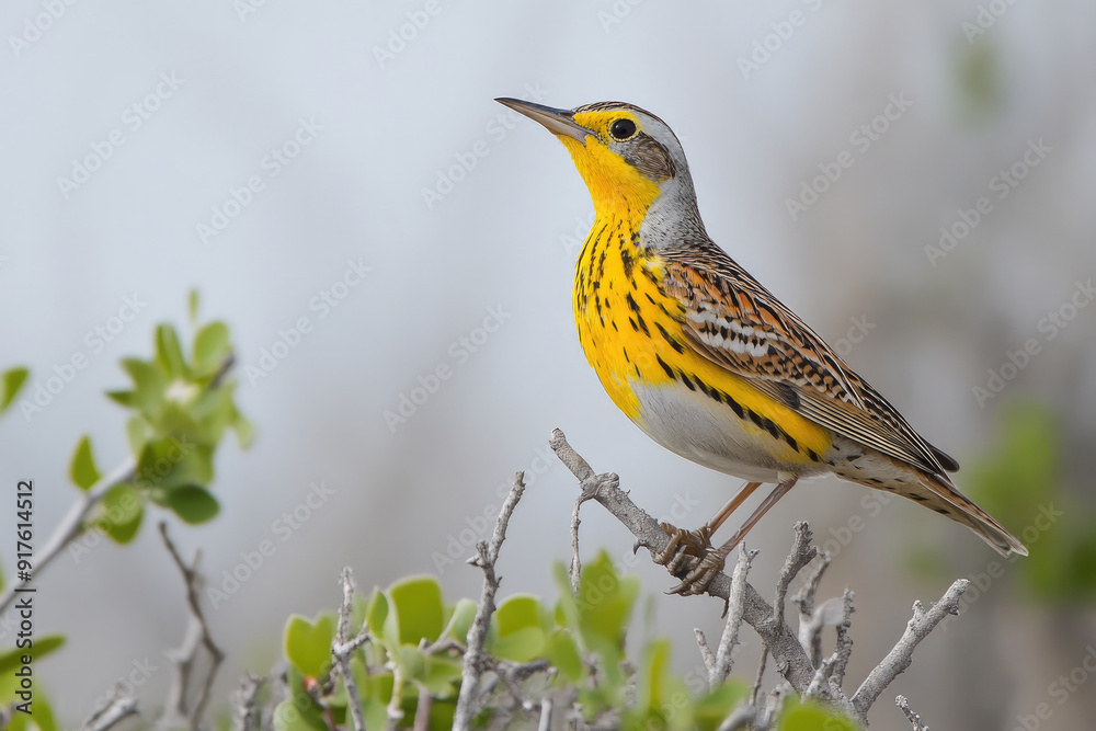 Obraz premium Vibrant Yellow-Throated Songbird Perched on a Branch
