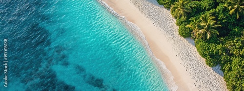 Aerial image lonely paradisiacal beach