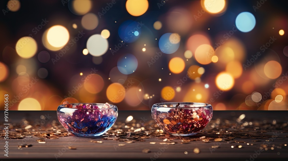 colorful blurred bokeh lights on navy blue background defocused glitter texture 4k wallpaper  