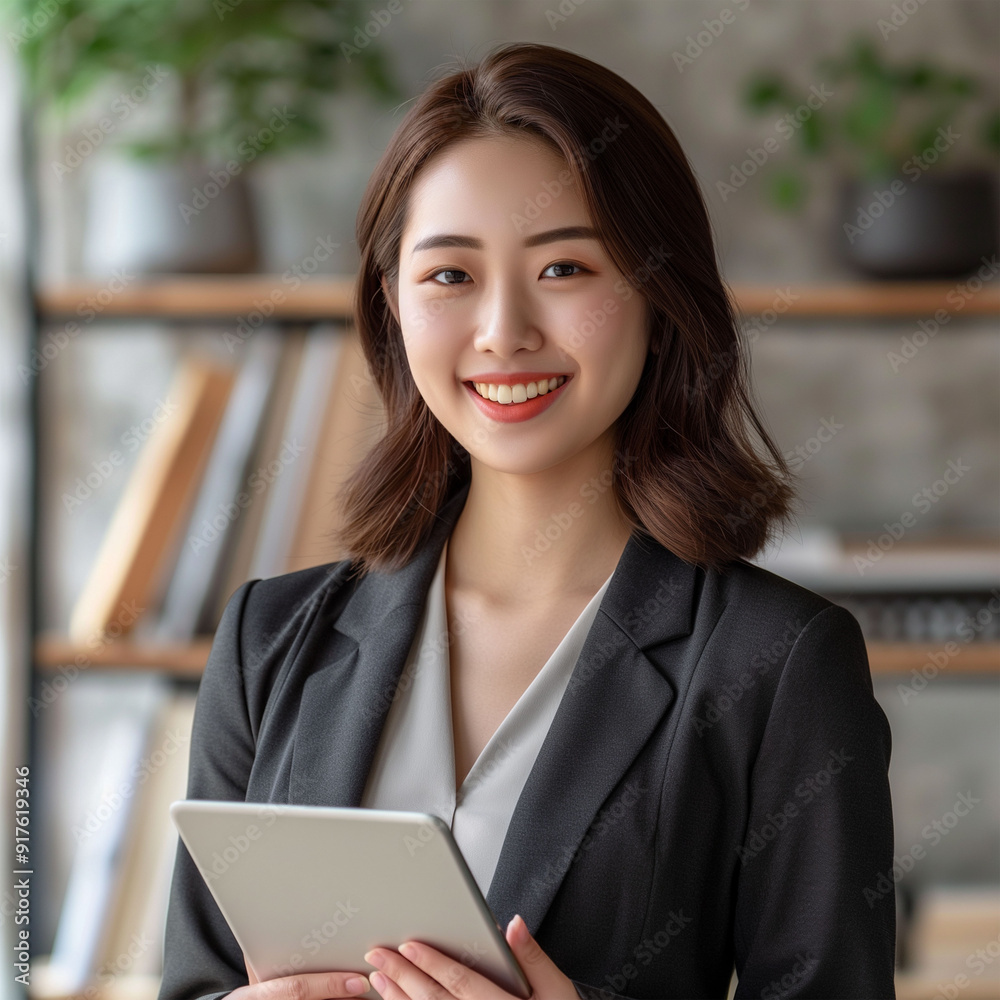 Young happy business woman working with tablet in corporate office Young happy business woman working with tablet in corporate office