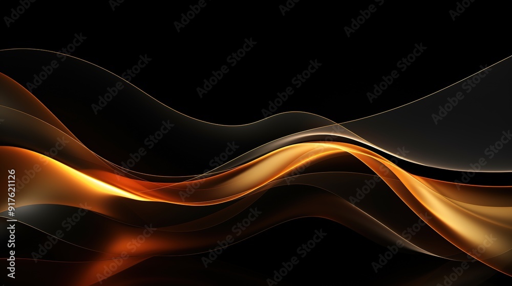 Fototapeta premium Abstract background with flowing golden waves on a black backdrop.
