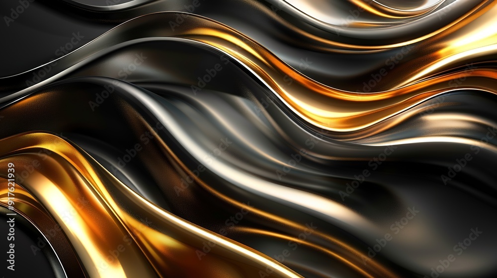 Fototapeta premium Abstract gold and black wavy background.