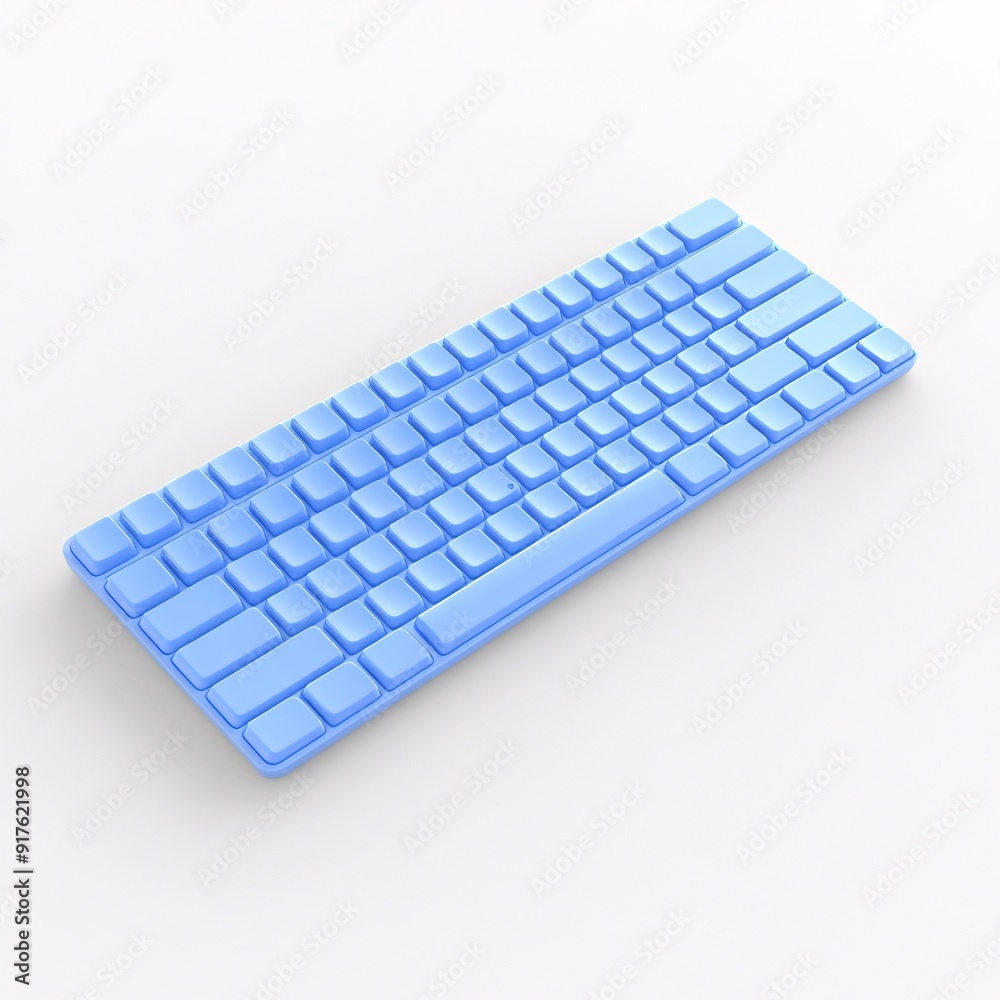 240805 27. Keyboard blue color, white background, 3D Rendering, isometric, wireless slim profile, scissor switch mechanism, multi-device connectivity, centered object, modern input device 240805 27. Keyboard blue color, white background, 3D Rendering, isometric, wireless slim profile, scissor switch mechanism, multi-device connectivity, centered object, modern input device