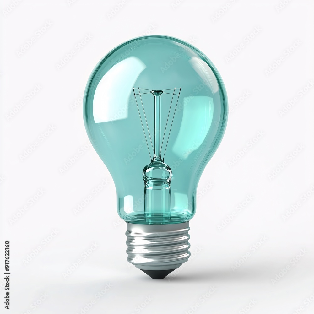 240805 01. Cyan light bulb, white background, 3D Rendering, isometric, glass texture, metallic base, filament visible, centered composition, soft glow effect 240805 01. Cyan light bulb, white background, 3D Rendering, isometric, glass texture, metallic base, filament visible, centered composition, soft glow effect