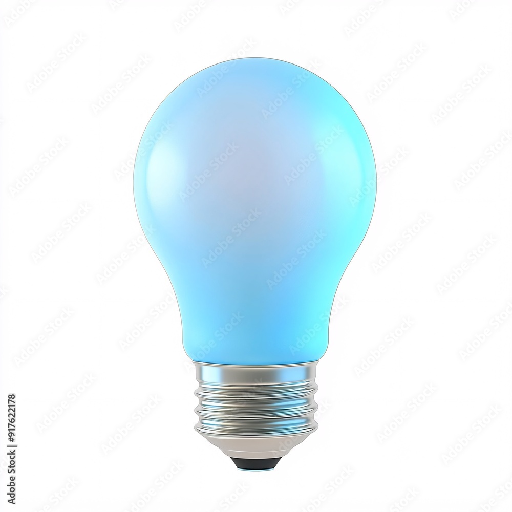 240805 02. Light bulb cyan color, white background, 3D Rendering, isometric, modern LED design, heat sink fins, frosted glass cover, centered object, energy efficient lighting