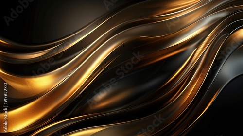 Abstract gold and black wavy background.