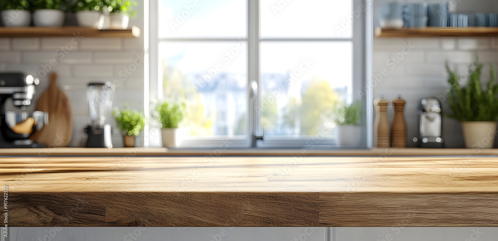 Empty Beautiful Wood Tabletop Counter in Cozy Interior Cafe