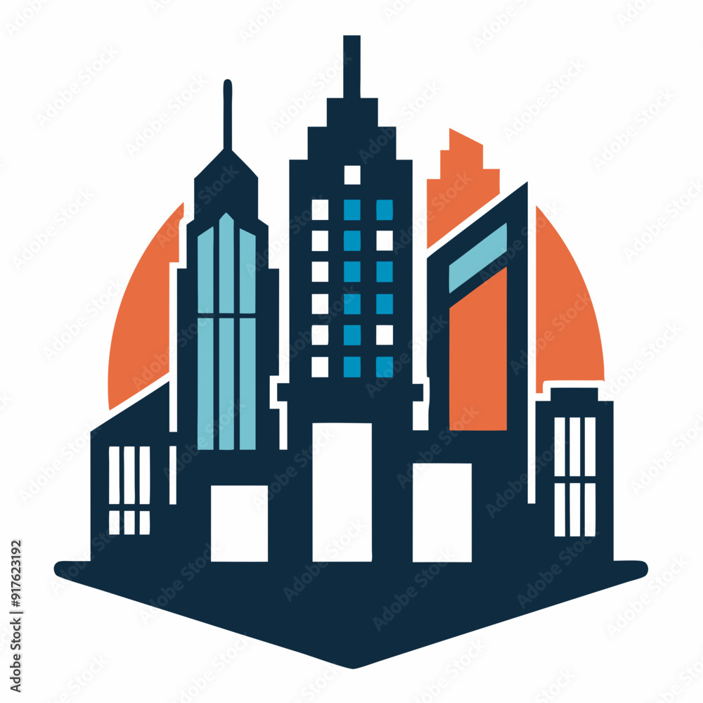 Obraz premium Buildings vector city icon. vector illustration in flat design, skyscraper. hotel symbol. Penthouse logo.