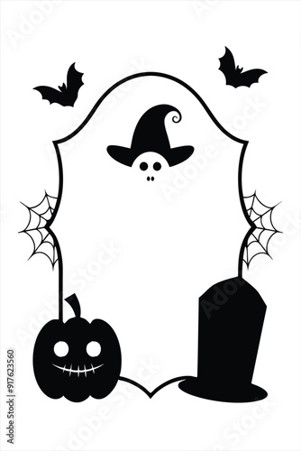 A spooky Halloween frame featuring a spider web and pumpkin black border. Ideal for cards, posters, and digital decorations, this vector illustration adds a creepy touch to your designs.