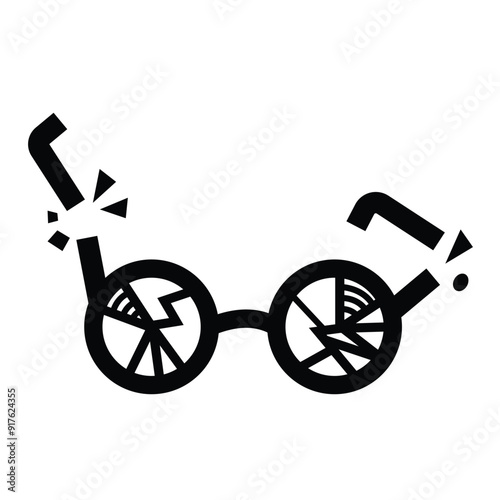 Broken glasses with round lense frames icon illustration isolated on square white background. Simple flat outlined cartoon art styled drawing.