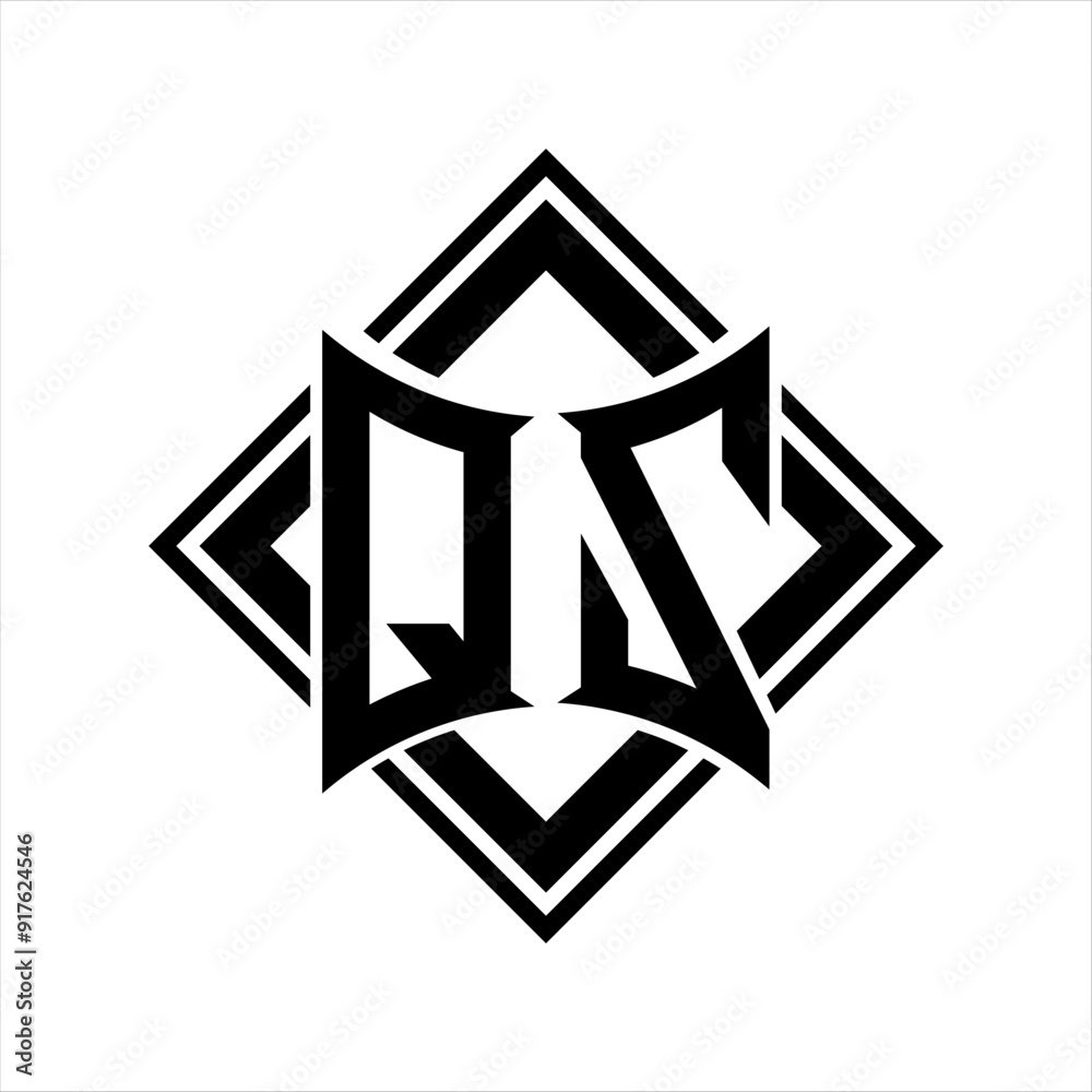 QZ Letter logo with abstract shield shape with square black outline on white background design QZ Letter logo with abstract shield shape with square black outline on white background design