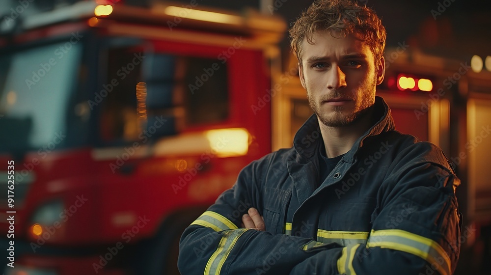 Ready for the Call: A Determined Firefighter Stands Guard in the Urban Night Ready for the Call: A Determined Firefighter Stands Guard in the Urban Night